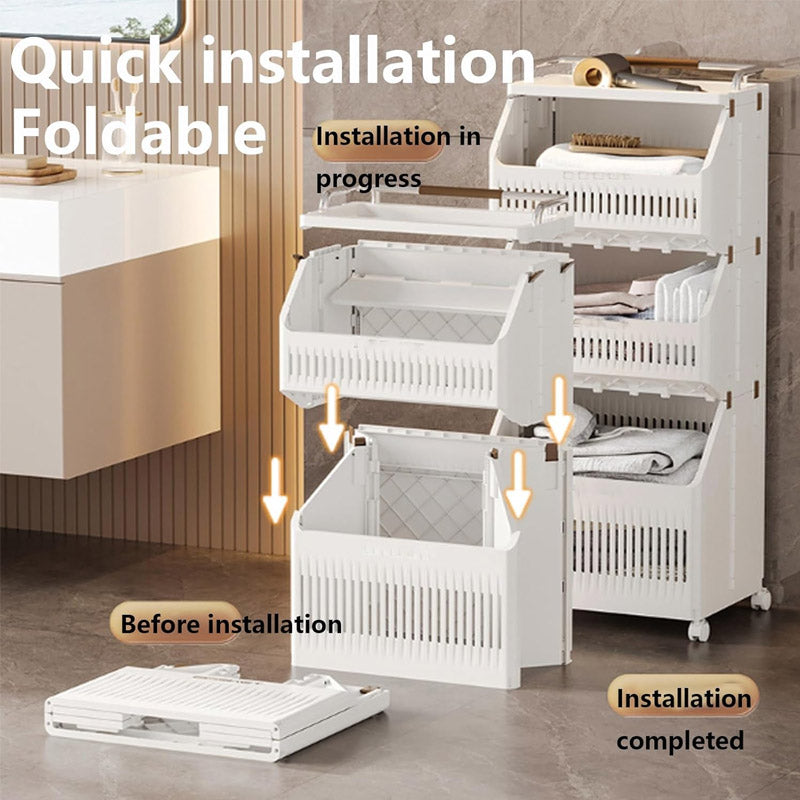 Multi Layer Laundry Basket, Multifunctional Trolley For Kitchen And Bathroom, Moveable Trolley For Living Room Multi Layer Laundry Basket, Multifunctional Trolley For Kitchen And Bathroom, Moveable Trolley For Living Room
